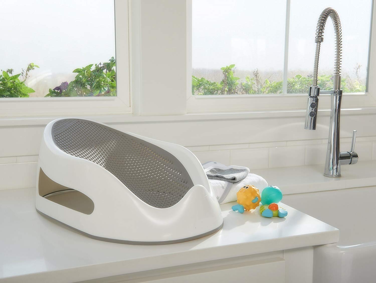 Baby Bather Non-Slip Newborn Bath Seat | Blue, Pink & Grey