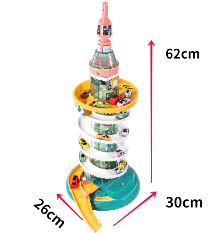 Skyscraper Tower Parking Lot Car Adventure Toy Set for Kids | Slot Track Car with Music & Lights