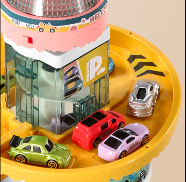 Skyscraper Tower Parking Lot Car Adventure Toy Set for Kids | Slot Track Car with Music & Lights
