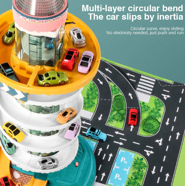 Skyscraper Tower Parking Lot Car Adventure Toy Set for Kids | Slot Track Car with Music & Lights